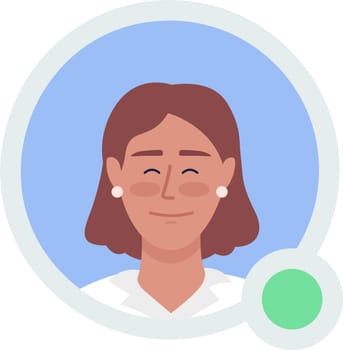 Pleased woman with earrings flat vector avatar icon with green dot