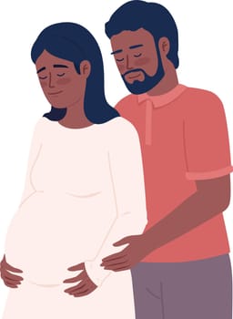 Husband embracing expectant wife from behind semi flat color vector characters