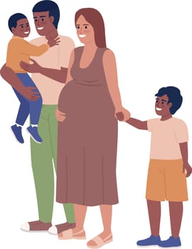 Expectant woman with husband and two kids semi flat color vector characters