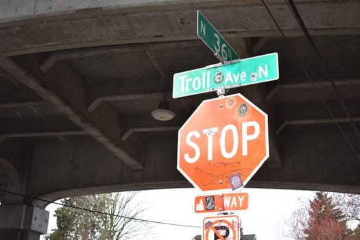Stop Sign, Troll Avenue and 36th Street, Fremont Neighborhood Seattle
