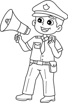Police Man with a Megaphone Isolated Coloring Page