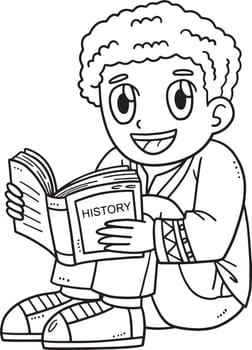 Afro Boy Reading a History Book Isolated Coloring