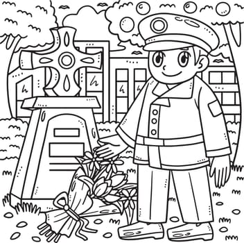 Memorial Day Soldier and Tombstone Coloring Page