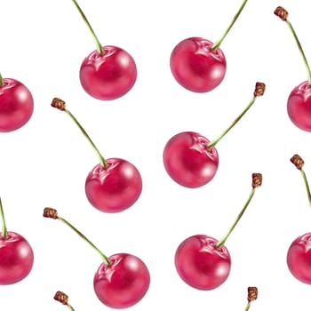 Illustration realism seamless pattern berry red cherry on a white isolated background