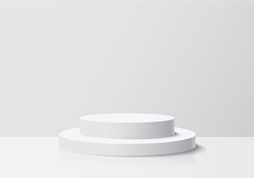 White cylinder stage pedestal podium with background. Use for product display presentation, showcase, mock up.