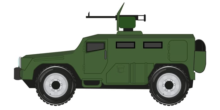 Military transport armored vehicle on white background is insulated