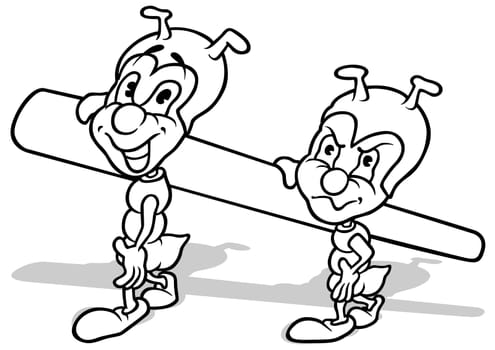 Drawing of an Two Ants Carrying Part of a Stem