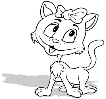 Drawing of an Adorable Kitten with a Bow
