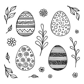 Doodle of easter eggs with various patterns.