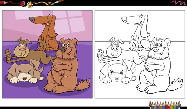 funny comic dogs characters group indoor coloring page
