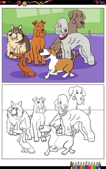 cartoon purebred dogs characters group coloring page