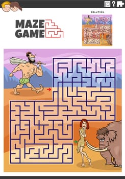 maze game with cartoon couple of cavemen characters