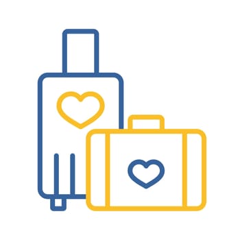 Suitcase and honeymoon on vacation wedding isolated icon. Vector illustration, romance elements. Sticker, patch, badge, card for marriage, valentine