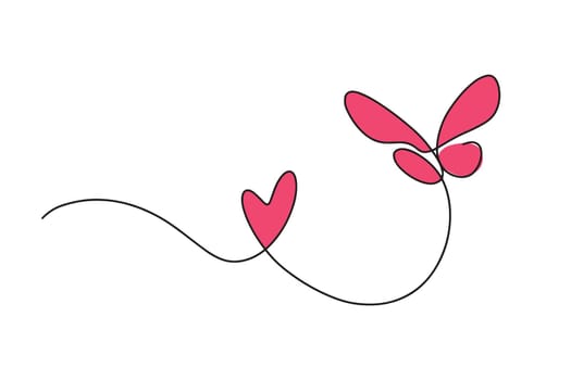 A heart and a butterfly drawn in one line. Vector illustration