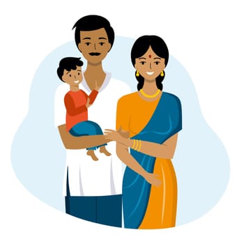 Happy Indian family. Parents and child together. Vector illustration in cartoon style.