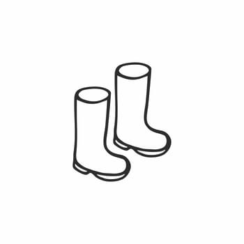 Rubber boots hand-drawn isolated on a white background. Shoes for children and parents. Contour icon for a Shoe store.