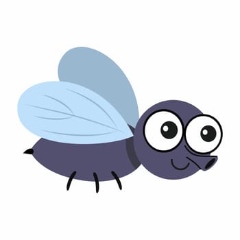 Funny fly isolated on a white background. Fly in the cartoon style. Vector illustration for children. Cards with insects.
