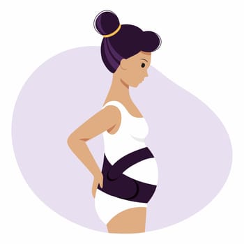 A pregnant woman with a large belly in a maternity bandage. A pregnant girl in her underwear.