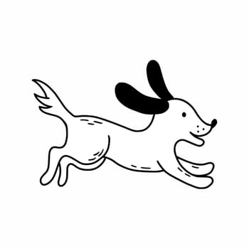 Cute puppy in style of doodles. Dog with long ears is running. Coloring book for children.