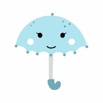 Cute umbrella with a smile. Sticker for children room. Children draw. Vector doodle illustration.