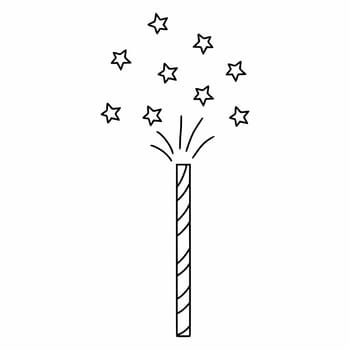 Festive firework with stars. Firecracker and sparklers. Illustration with doodles. Outline icon. Element for Christmas card.