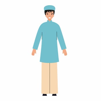Vietnamese man in traditional clothes. Lucky guy from Vietnam. Vector illustration in flat style.