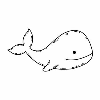 Cute whale. Vector doodle illustration. Coloring book for children. Marine flora and fauna. Animals in ocean.