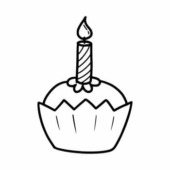 Cupcake with candles. Birthday cake. Vector doodle illustration.