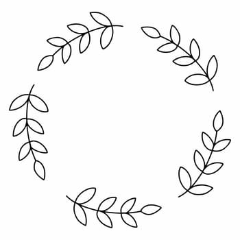 Round ornament for photo in style of doodle. Frame with twigs for text formatting.