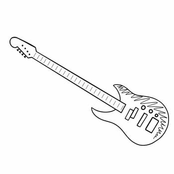 Electric bass guitar. Vector doodle illustration. Musical rock instrument.
