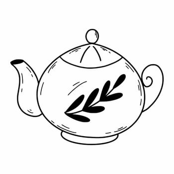 Teapot. Vector doodle illustration. Postcard decor element.