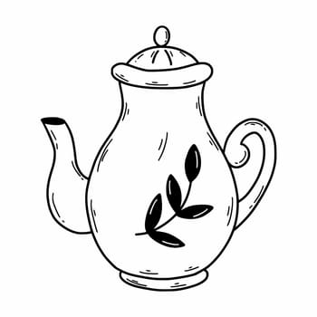 Teapot. Vector doodle illustration. Postcard decor element.