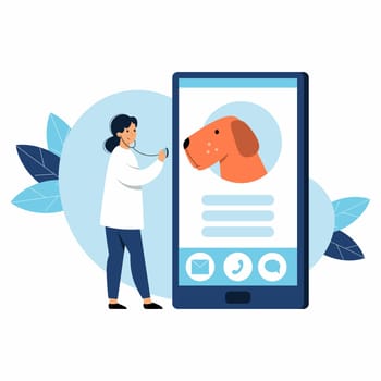 Veterinarian online. Medical assistance to pet using smartphone.
