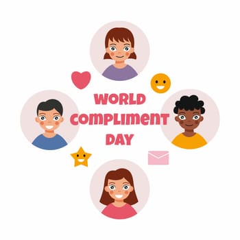 World Compliment Day. People exchange positive emotions and messages. Good mood.