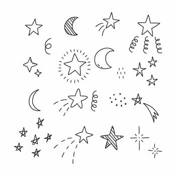 Doodle set star. Vector hand drawn illustration. Stickers for design postcard.