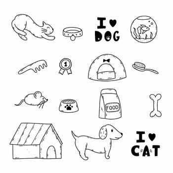 Pet. Set of illustrations on topic of animal care. Icon for pet store.