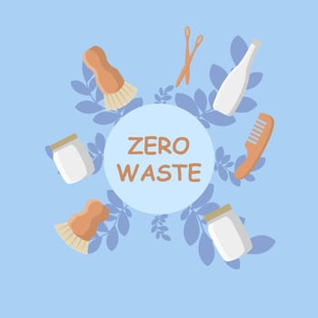 Zero waste infographic vector illustration. Environment care visualization with brush, jar, and bottle.