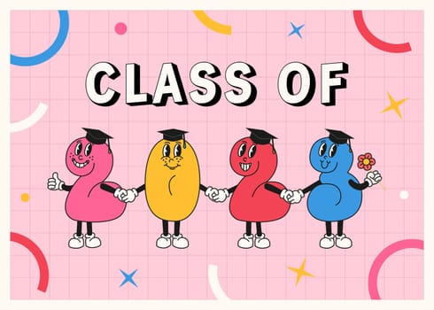 Class of 2023 banner in retro cartoon style.