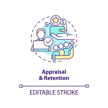 Appraisal and retention concept icon. Salary bonuses. IT staffing process abstract idea thin line illustration. Isolated outline drawing. Editable stroke. Arial, Myriad Pro-Bold fonts used