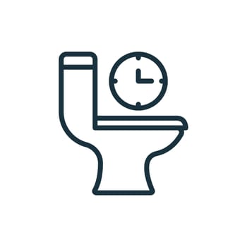 Toilet Schedule Line Icon. Bathroom, Restroom with Toilet and Countdown, Deadline, Planning Linear Pictogram. Toilet Daily Schedule Outline Icon. Editable Stroke. Isolated Vector Illustration