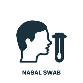 Nasal Swab Test with Human Profile Silhouette Icon. Nasal Analysis Swab for Corona Pictogram. DNA exam with Nasal Swab Glyph Icon. Isolated Vector Illustration