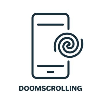 Mobile Phone Addiction and Bad Influence Line Icon. Unhealthy, Negative Feelings of Doom Scroll Pictogram. Internet Harmful Doom Surfing Outline Icon. Editable Stroke. Isolated Vector Illustration