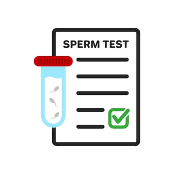 Sperm Test Result on Clipboard Flat Icon. Sperm Medical Analysis for Paternity or Infertility Icon. Semen Laboratory Research Concept. Isolated Vector Illustration