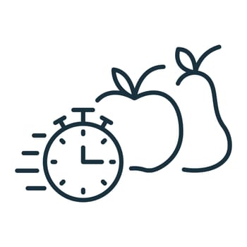 Healthy Product for Fast Metabolism Concept Line Icon. Fruits and Stopwatch Linear Pictogram. Products with High Speed Digestion Outline Icon. Editable Stroke. Isolated Vector Illustration