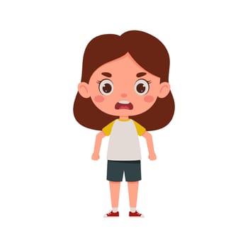 Cute cartoon little angry girl. Little schoolgirl character. Vector illustrationCute cartoon little angry girl. Little schoolgirl character. Vector illustration