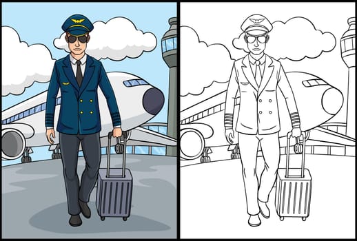 Aircraft Pilot Coloring Page Colored Illustration