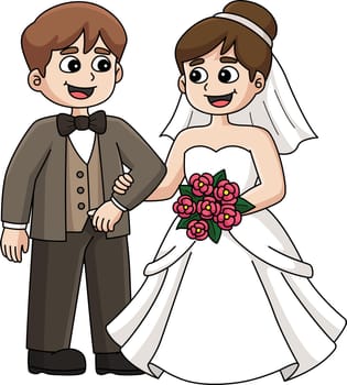 Wedding Groom And Bride Cartoon Colored Clipart