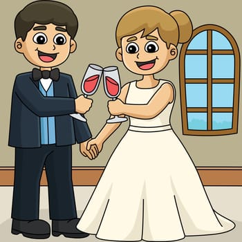 Wedding Groom Bride Toast Colored Cartoon
