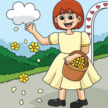 Wedding Flower Girl Colored Cartoon Illustration