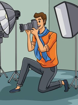 Photo Journalist Colored Cartoon Illustration